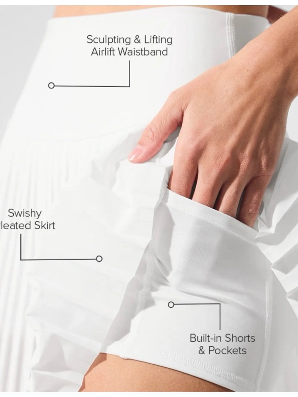 Alo Yoga Grand Slam Tennis Skirt XS White Pleated Athletic Skort Built In Shorts